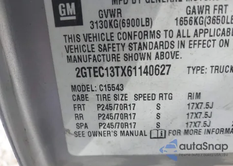 2006 GMC Sierra 1500 Sle1 z USA, uszkodzony, nr VIN 2GTEC13TX61140627